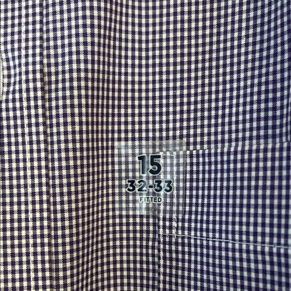 NWT Stafford Men's Fitted Blue and White Checkered Button Down Shirt 15 32-33 - Picture 4 of 7